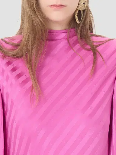 Valentino Garavani Women's Midi Dress in Shiny-Matte Jacquard with Logo-Stripe - Fuchsia | Thumbnail 6