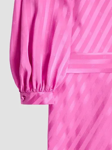 Valentino Garavani Women's Midi Dress in Shiny-Matte Jacquard with Logo-Stripe - Fuchsia | Thumbnail 7