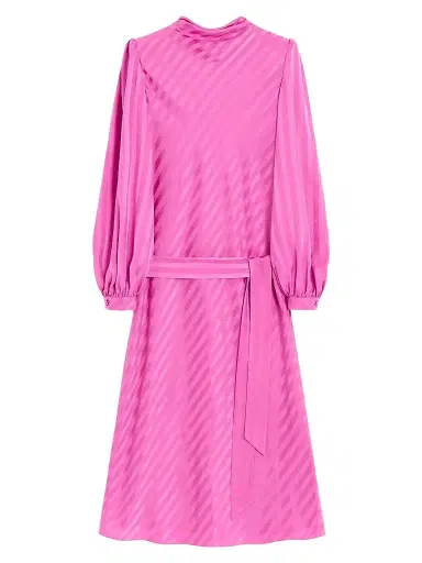 Valentino Garavani Women's Midi Dress in Shiny-Matte Jacquard with Logo-Stripe - Fuchsia | Thumbnail 1