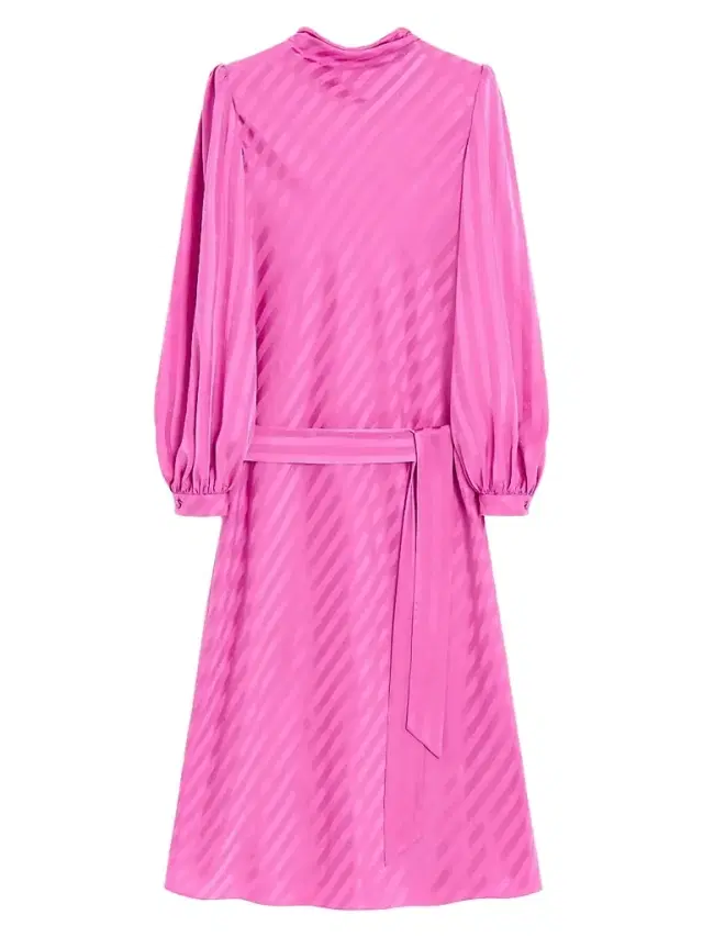 Women's Midi Dress in Shiny-Matte Jacquard with Logo-Stripe - Fuchsia