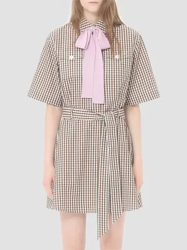 Valentino Garavani Women's Short Dress in Vichy Cotton - Chocolate Ivory - Size 8 | Thumbnail 3