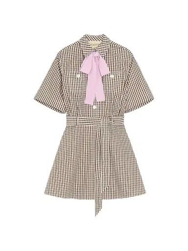 Valentino Garavani Women's Short Dress in Vichy Cotton - Chocolate Ivory - Size 8 | Thumbnail 1