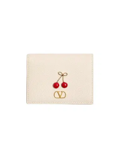 Valentino Garavani Women's Cherryfic Wallet in Grainy Calfskin - Light Ivory | Thumbnail 1
