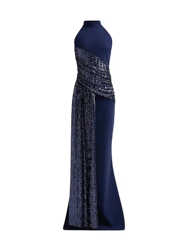 Chiara Boni La Petite Robe Women's Virgo Sequined High Neck Gown - Blue Notte