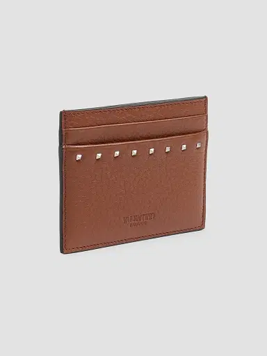 Valentino Garavani Men's Rockstud Grainy Calfskin Cardholder - Saddle Brown | Thumbnail 3 Valentino Garavani Men's Rockstud Grainy Calfskin Cardholder - Saddle Brown | Thumbnail 3
