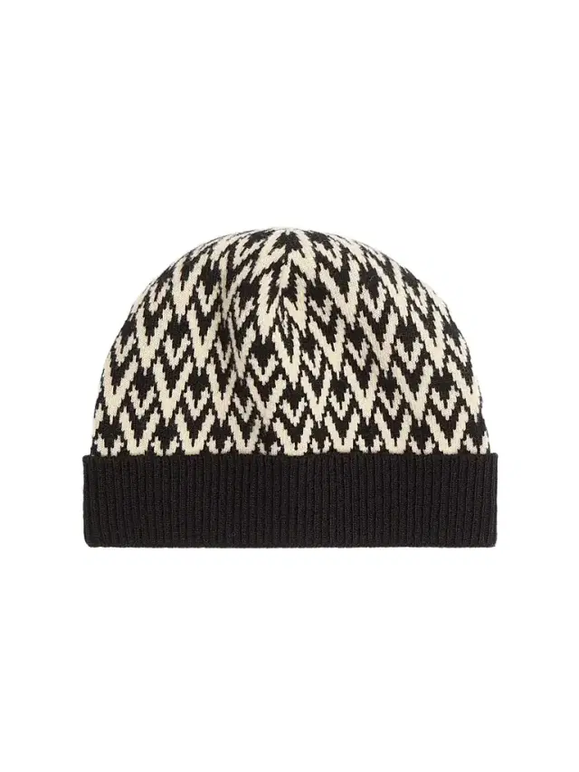 Valentino Garavani Men's Toute La V Signature Knitted Wool Beanie - Black Cream