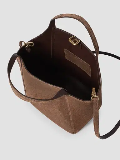 Brunello Cucinelli Women's Sartorial Small Bucket Bag in Suede - Caramel | Thumbnail 5