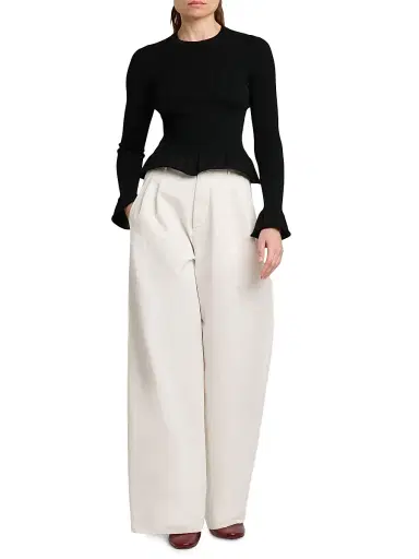 Jil Sander Women's Cotton Crease-Front Wide-Leg Trousers - Optic White - Size 10 | Thumbnail 2 Jil Sander Women's Cotton Crease-Front Wide-Leg Trousers - Optic White - Size 10 | Thumbnail 2