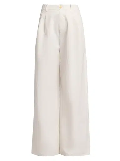 Jil Sander Women's Cotton Crease-Front Wide-Leg Trousers - Optic White - Size 10 | Thumbnail 1 Jil Sander Women's Cotton Crease-Front Wide-Leg Trousers - Optic White - Size 10 | Thumbnail 1