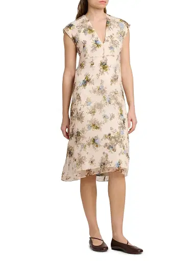 Jil Sander Women's Floral Silk Crepe Dress - Peonia - Size 4 | Thumbnail 4 Jil Sander Women's Floral Silk Crepe Dress - Peonia - Size 4 | Thumbnail 4
