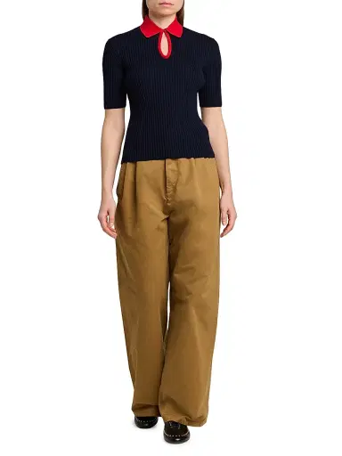 Jil Sander Women's Rib-Knit Wool Polo Shirt - Pencil Blue - Size 10 | Thumbnail 2 Jil Sander Women's Rib-Knit Wool Polo Shirt - Pencil Blue - Size 10 | Thumbnail 2