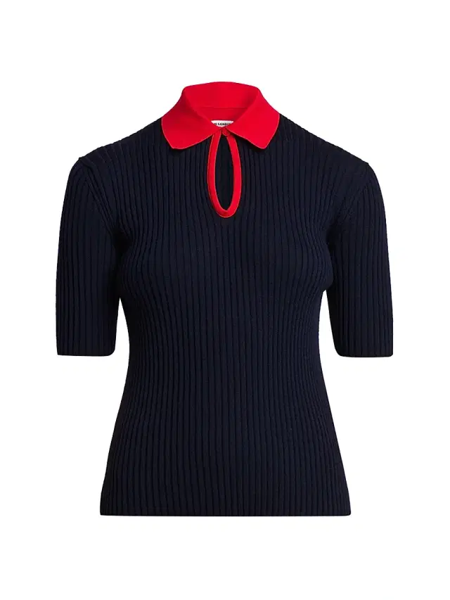 Jil Sander Women's Rib-Knit Wool Polo Shirt - Pencil Blue