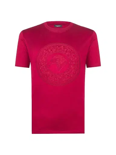 Stefano Ricci Men's Eagle Embroidered Logo T-Shirt - Cordovan Red | Thumbnail 1