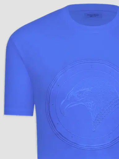 Stefano Ricci Men's Eagle Embroidered Logo T-Shirt - Azure Blue | Thumbnail 2