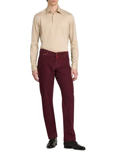Kiton Men's Cotton-Blend Corduroy Slim-Fit Trousers - Plum - Size 36 | Thumbnail 2 Kiton Men's Cotton-Blend Corduroy Slim-Fit Trousers - Plum - Size 36 | Thumbnail 2