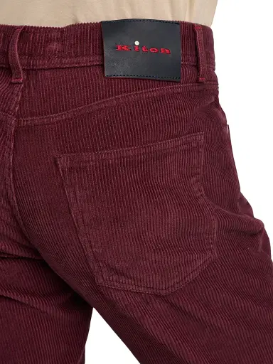 Kiton Men's Cotton-Blend Corduroy Slim-Fit Trousers - Plum - Size 36 | Thumbnail 6 Kiton Men's Cotton-Blend Corduroy Slim-Fit Trousers - Plum - Size 36 | Thumbnail 6