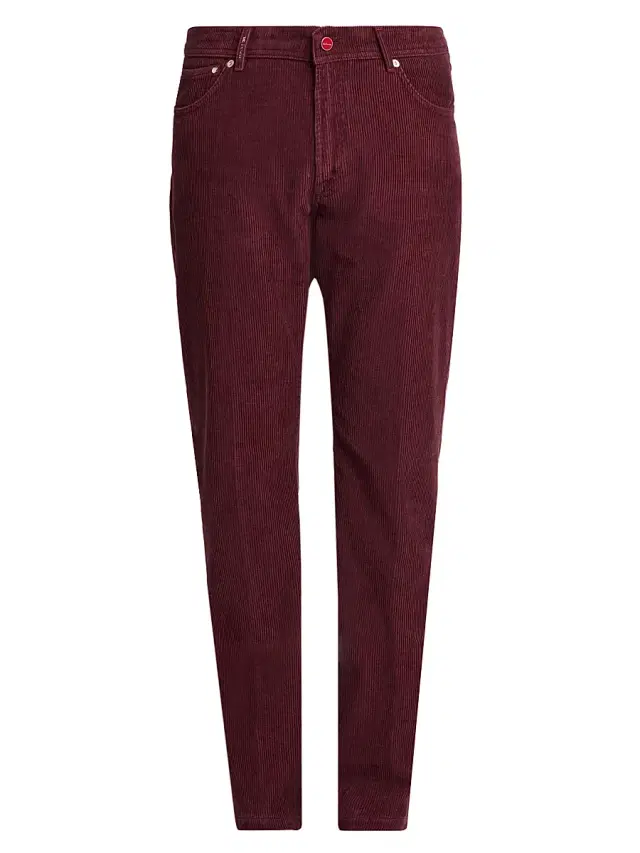 Men's Cotton-Blend Corduroy Slim-Fit Trousers - Plum