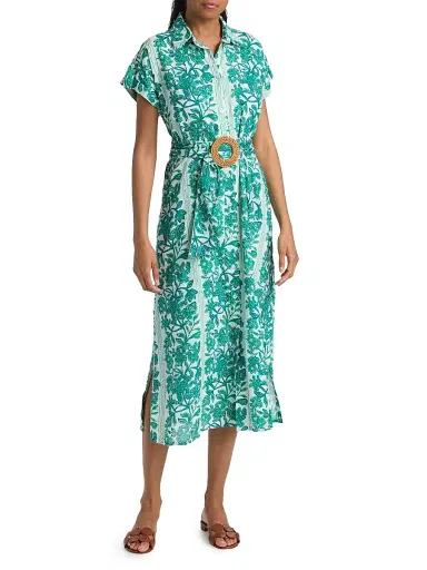 Ro's Garden Women's Catherine Floral Cotton Midi-Dress - Green Serendipia - Size XL | Thumbnail 2 Ro's Garden Women's Catherine Floral Cotton Midi-Dress - Green Serendipia - Size XL | Thumbnail 2