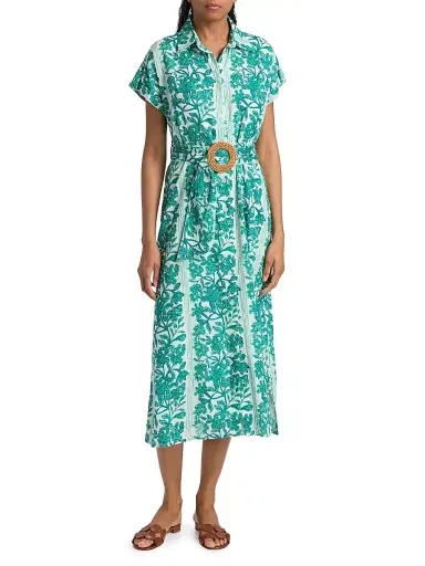 Ro's Garden Women's Catherine Floral Cotton Midi-Dress - Green Serendipia - Size XL | Thumbnail 3 Ro's Garden Women's Catherine Floral Cotton Midi-Dress - Green Serendipia - Size XL | Thumbnail 3