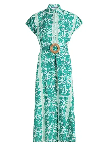 Ro's Garden Women's Catherine Floral Cotton Midi-Dress - Green Serendipia - Size XL | Thumbnail 1 Ro's Garden Women's Catherine Floral Cotton Midi-Dress - Green Serendipia - Size XL | Thumbnail 1