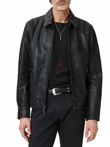 JOHN VARVATOS Men's Benjamin Snakeskin-Embossed Leather Jacket | Thumbnail 4 JOHN VARVATOS Men's Benjamin Snakeskin-Embossed Leather Jacket | Thumbnail 4