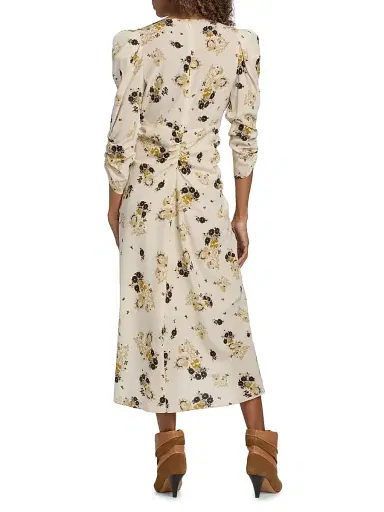 Isabel Marant Women's Albini Floral Silk Cinched Midi-Dress - Ecru | Thumbnail 5 Isabel Marant Women's Albini Floral Silk Cinched Midi-Dress - Ecru | Thumbnail 5