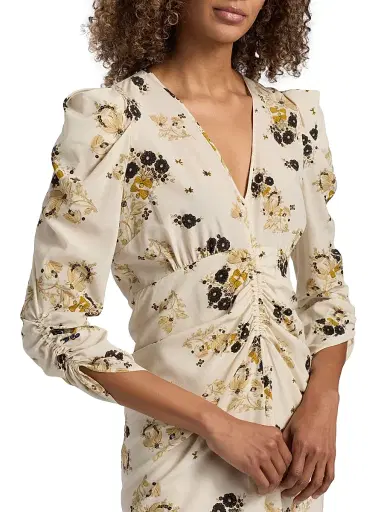 Isabel Marant Women's Albini Floral Silk Cinched Midi-Dress - Ecru | Thumbnail 6 Isabel Marant Women's Albini Floral Silk Cinched Midi-Dress - Ecru | Thumbnail 6