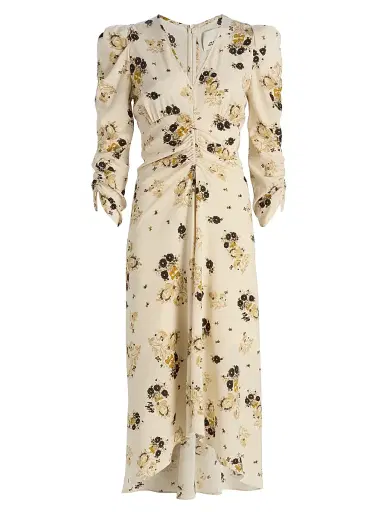 Isabel Marant Women's Albini Floral Silk Cinched Midi-Dress - Ecru | Thumbnail 1 Isabel Marant Women's Albini Floral Silk Cinched Midi-Dress - Ecru | Thumbnail 1