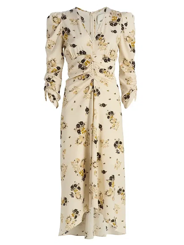 Women's Albini Floral Silk Cinched Midi-Dress - Ecru
