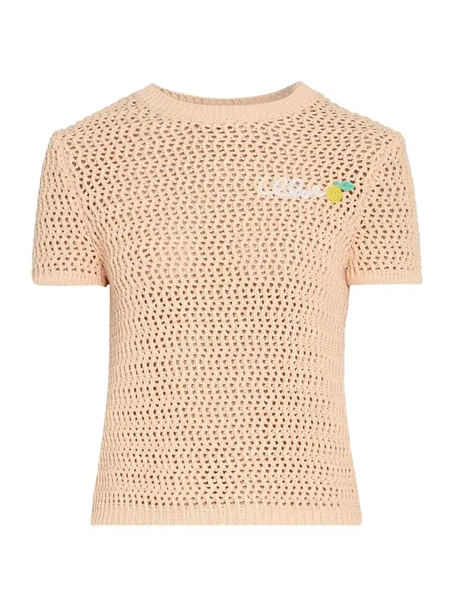 Women's À La Plage Logo-Embroidered Crochet Cotton Top - Bleached Orange