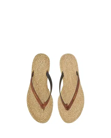 Yves Saint Laurent POOL flip-flops in smooth leather and raffia | Thumbnail 1 Yves Saint Laurent POOL flip-flops in smooth leather and raffia | Thumbnail 1