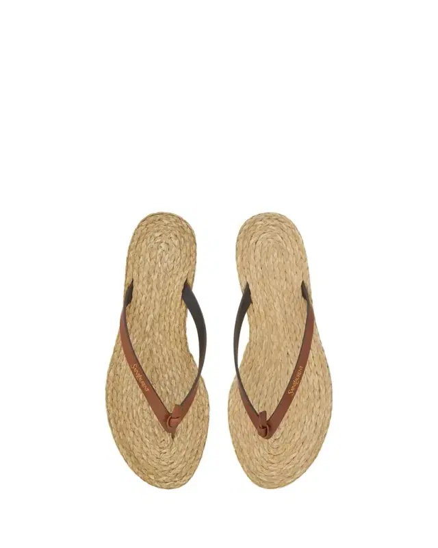 Yves Saint Laurent POOL flip-flops in smooth leather and raffia