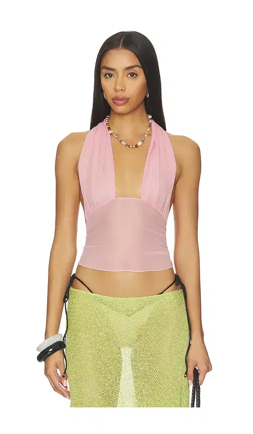 Indah Gisela Solid Gathered Tie-back Halter Top