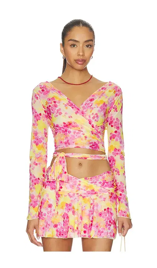Indah Lori Printed Long Sleeve Wrap Top