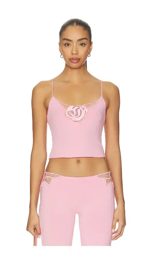 Ruby Solid Tank Top With Embroidered Rose Kerawang Detail