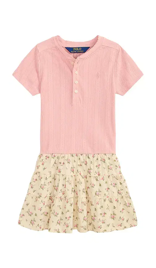 Kids Short Sleeve Pointelle Knit Henley Dress
