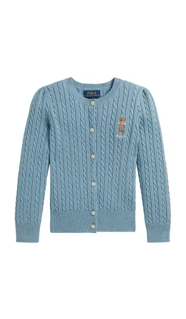 Polo Ralph Lauren Kids Long Sleeve Cotton Mini Cable Knit Bear Cardigan | Thumbnail 1