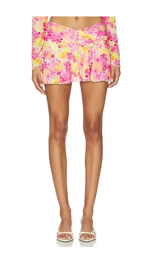 Indah Leo Printed Crossover Gathered Band Mini Skirt