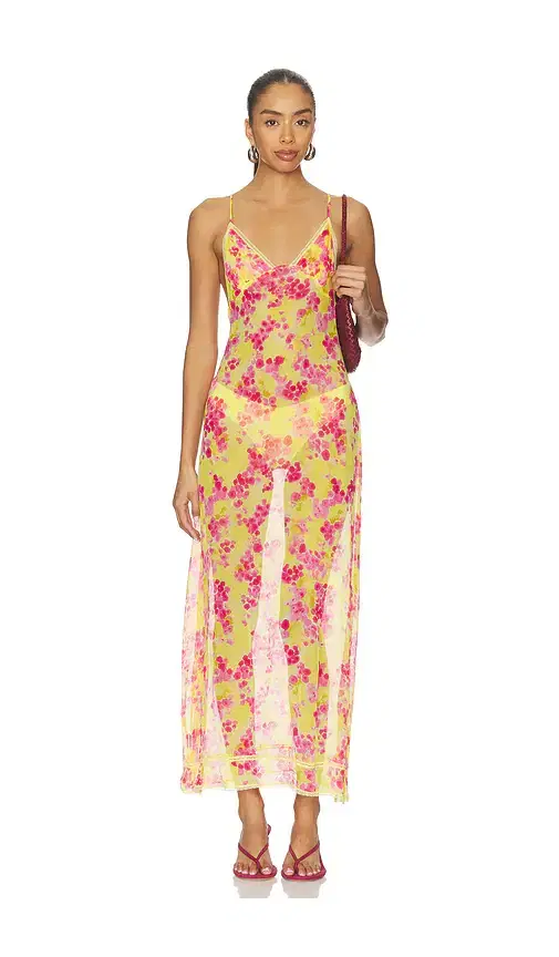 Indah Priscilla Printed Lace Trim Triangle Bust Slip Dress
