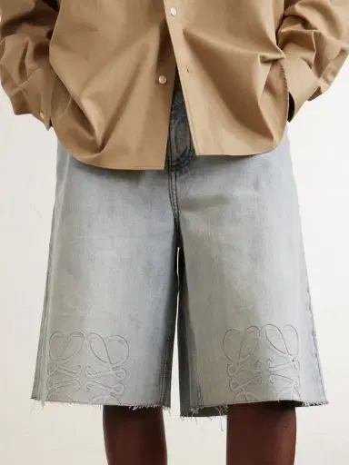 Loewe Wide-Leg Anagram-Embroidered Denim Shorts - Men | Thumbnail 6