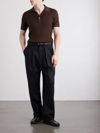 Tom Ford Ribbed Cotton and Silk-Blend Polo Shirt - Men | Thumbnail 2 Tom Ford Ribbed Cotton and Silk-Blend Polo Shirt - Men | Thumbnail 2