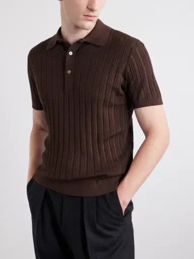 Tom Ford Ribbed Cotton and Silk-Blend Polo Shirt - Men | Thumbnail 3 Tom Ford Ribbed Cotton and Silk-Blend Polo Shirt - Men | Thumbnail 3