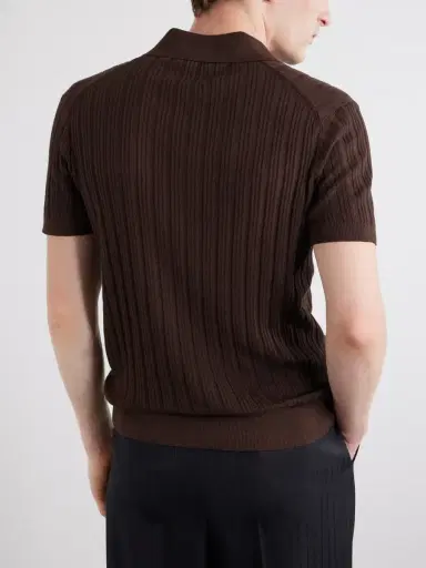 Tom Ford Ribbed Cotton and Silk-Blend Polo Shirt - Men | Thumbnail 4 Tom Ford Ribbed Cotton and Silk-Blend Polo Shirt - Men | Thumbnail 4