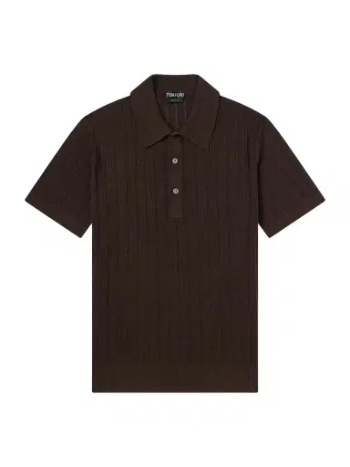 Tom Ford Ribbed Cotton and Silk-Blend Polo Shirt - Men | Thumbnail 1 Tom Ford Ribbed Cotton and Silk-Blend Polo Shirt - Men | Thumbnail 1