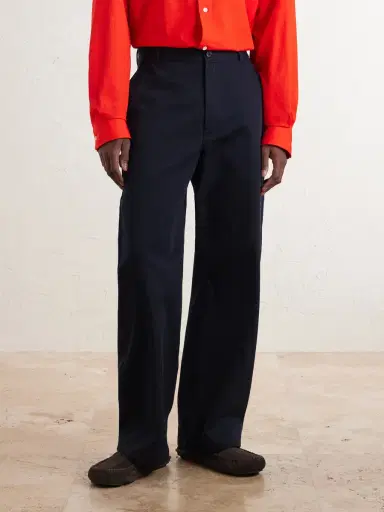 Loewe Logo-Embroidered Wide-Leg Cotton-Blend Drill Trousers - Men | Thumbnail 3