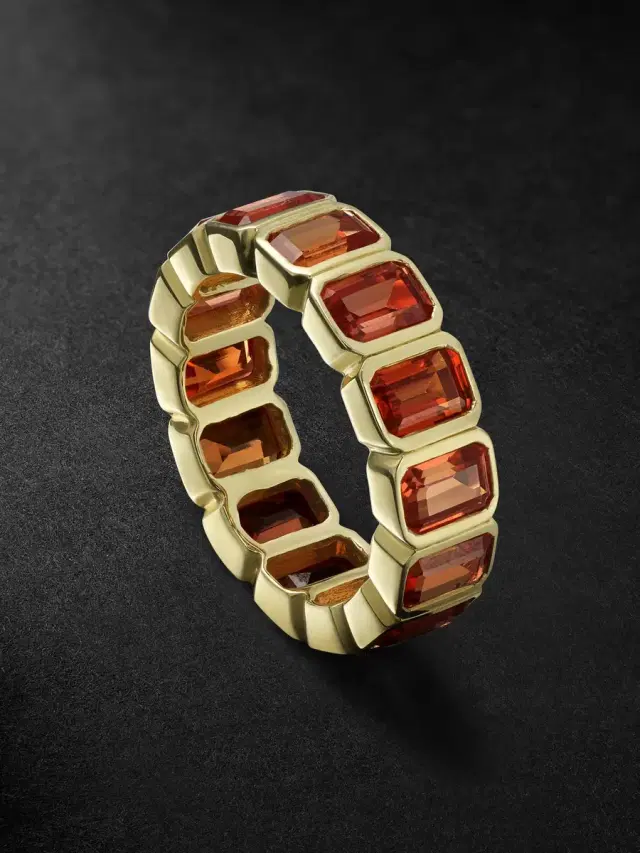 14-Karat Gold Orange Sapphire Eternity Ring - Men