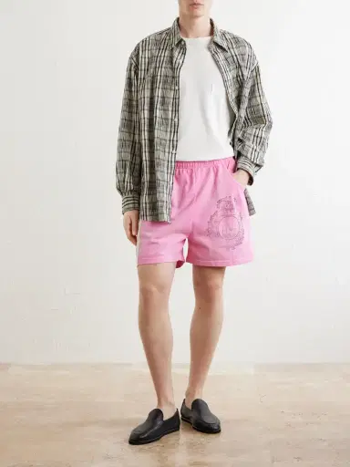 424 Straight-Leg Logo-Print Striped Cotton-Jersey Drawstring Shorts - Men | Thumbnail 2 424 Straight-Leg Logo-Print Striped Cotton-Jersey Drawstring Shorts - Men | Thumbnail 2