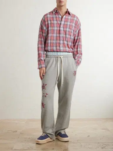 Nahmias Youth Enrichment Wide-Leg Logo-Print Distressed Cotton Sweatpants - Men | Thumbnail 2