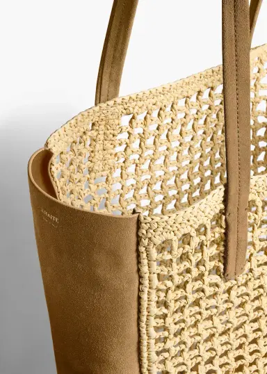 Khaite Zoe Tote In Natural Raffia With Mud Suede | Thumbnail 3