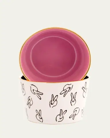 Hunt Slonem Bunny Bar Bowl in White with Pink Interior | Thumbnail 2